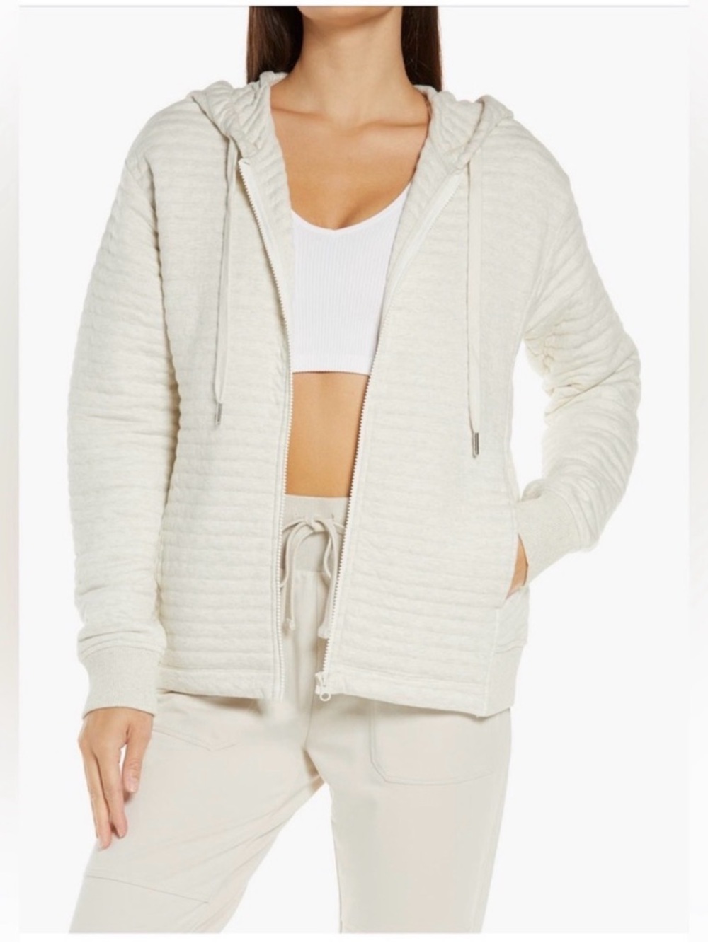 Zella Quilted Favorite Zip Hoodie Cream